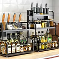 Multi Layer Metal Kitchen Shelf With Knife Holder And Spice Bottle Storage 3d model