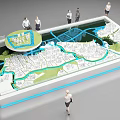Detailed Urban Planning Model With City Layout Rivers Green Areas And People Observing