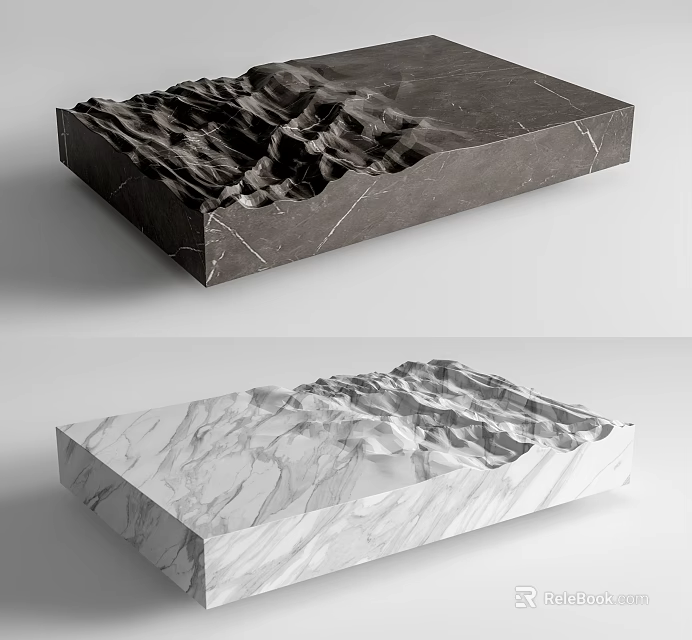 Modern Marble Coffee Table With Mountain Texture Design And Smooth Surface Finish 3d model 