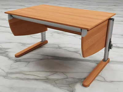 Light Wooden Desk With Foldable Side Panels And Metal Support Frame Design 3d model