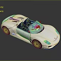 Silver Convertible Sports Car With Sleek Design And Green Seats On Reflective Surface
