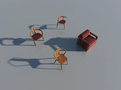 Leisure Accent Chairs With Modern Wooden Frames And Comfortable Red Cushioned Seats 3d model