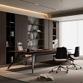 Modern Luxury Executive Office With Large Work Desk Built In Storage Shelves And Comfortable Chairs