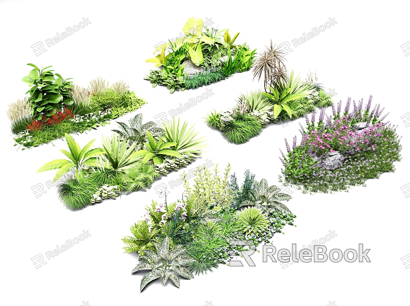 Plant combination flowers and grass grounds flowers and grass groups courtyard flowers and plants flower border plants model