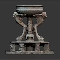 Intricate Carved Stone Sculpture With Eagle Head Wings And Decorative Pedestal Bowl