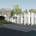 Scenic Park Landscape With Modern Curved Slide Lush Trees And Clear Blue Sky