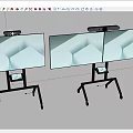 Dual TV Screens On Mobile Wheeled Stands With Top Mounted Camera And Geometric
