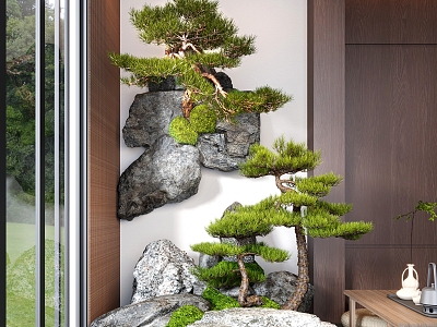 Indoor Landscaping Moss Welcome Pine Pohan Pine Landscape Stone Dry Landscape 3d model