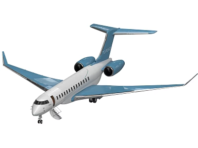White And Blue Passenger Jet With Twin Engines Open Door And Boarding Ladder 3d model