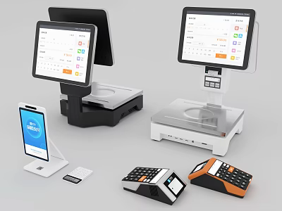 Modern Commercial Equipment Including POS Systems Cash Registers And Electronic Scales 3d model