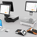 Modern Commercial Equipment Including POS Systems Cash Registers And Electronic Scales
