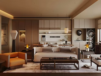 New Chinese Zen Home Living Room New Chinese Song Style Living Room Solid Wood Sofa Coffee Table Combination Solid Wood Sideboard Storage Cabinet Solid Wood Leisure Chair Single Chair Living Room Without Main Lamp 3d model
