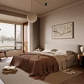 Cozy Modern Bedroom Interior Design With Brown Bedding Painting Lamp Chair And Carpet