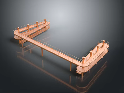 Minimalist Copper L shaped Bridge Structure With Railing And Supporting Columns Design 3d model