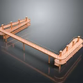 Minimalist Copper L shaped Bridge Structure With Railing And Supporting Columns Design