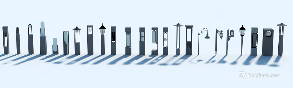 Outdoor Lamp Posts With Various Designs And Multiple Styles For Outdoor Areas 3d model 