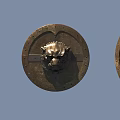 Ancient Decorative Shield with Metal Animal Head and Riveted Round Edges
