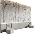 Modern Bed Accent Wall With Textured Stone And Fluted Sconces 3d model