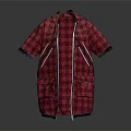 Stylish Red Short Sleeved Coat With Zipper Pockets Plaid Lining And Sleek Silhouette