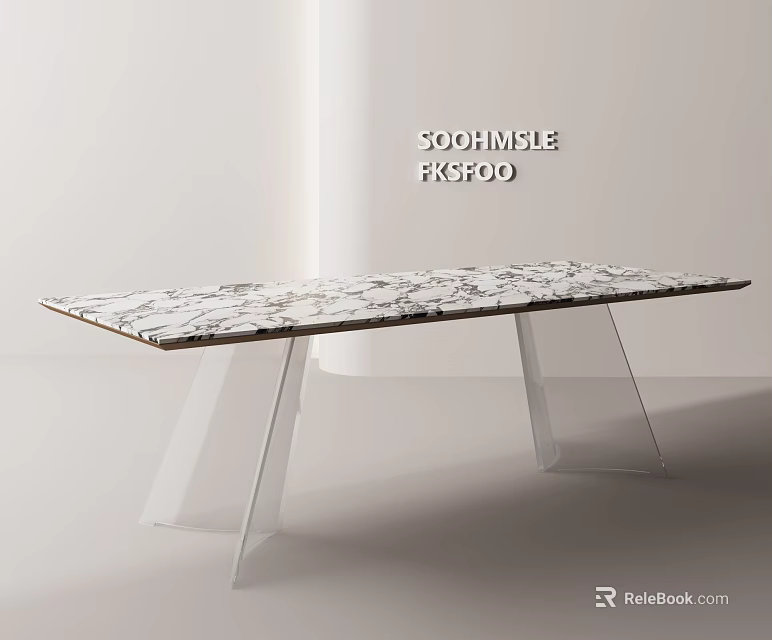Modern Minimalist Dining Table With Marble Surface And Sleek Metal Legs Design 3d model 