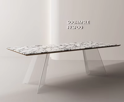Modern Minimalist Dining Table With Marble Surface And Sleek Metal Legs Design 3d model
