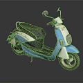Blue And White Electric Scooter Motorcycle With Black Seat And Front Headlight