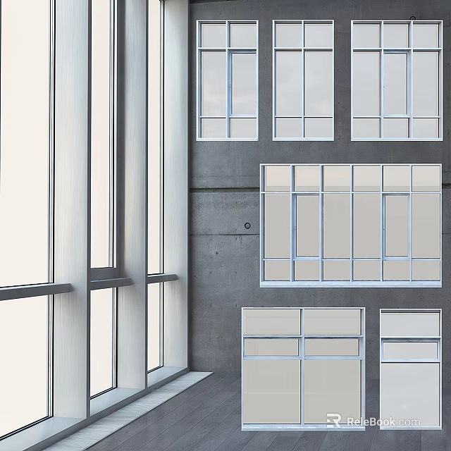 Modern Casement Windows Design With Gray Wall And Sleek Frames Arrangement 3d model 