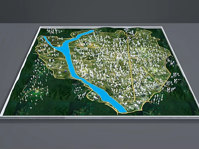 Professional Commercial 3D Urban Terrain Model Display Equipment with River and Roads 3d model