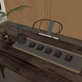 Elegant Tea Set with Teapot Cups and Tray on Wooden Table with Chair and Green Plant