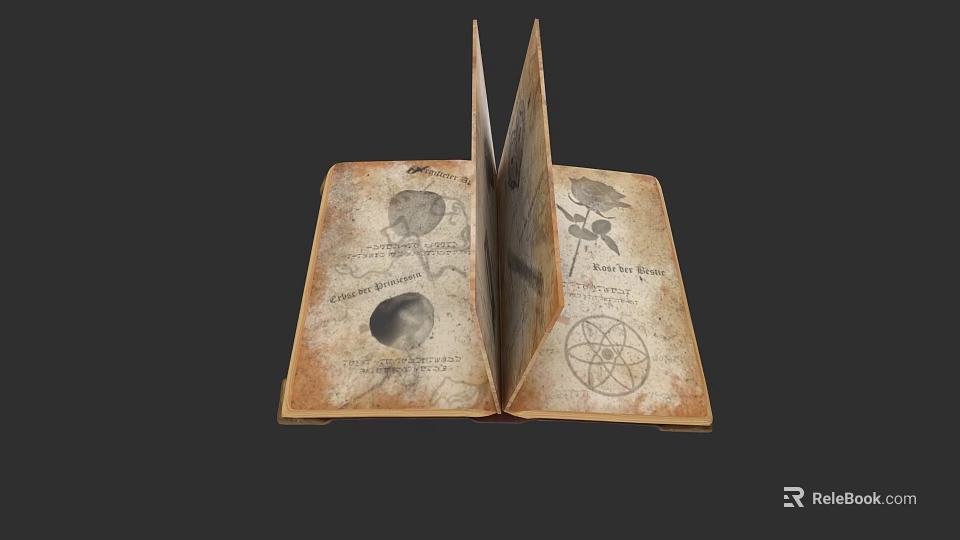 Hand Carved Sculptures In Vintage Book With Rose Moon And Star Symbols 3d model 