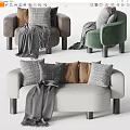 Comfortable Modern Sofa Set With Armchairs Pillows And Soft Blankets 3d model