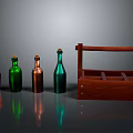 Colorful Glass Bottles With Wooden Wine Rack On Reflective Display Surface