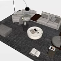 Modern Beige L Sofa and Round White Coffee Table Set with Floor Lamp Armchair