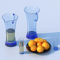Blue Glass Tableware Set with Pitchers Glasses Fruit Plate and Oranges