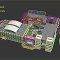Modern Building Structure With Curved White Roof Green Courtyard And Glass Facade