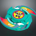 Green Spinning Top Toy With Colorful Blades And Central Character Emblem