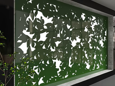 Green Decorative Interior Wall With Laser Cut Leaf Pattern And Plant Accent 3d model