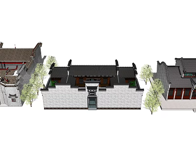 Traditional Ancient Chinese Architecture Courtyard With Grey Tiles White Walls Overhanging Eaves And Trees 3d model