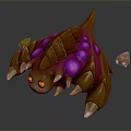 3D Fantasy Creature Model With Brown Carapace Purple Glowing Spots Orange Eyes And Small Larva