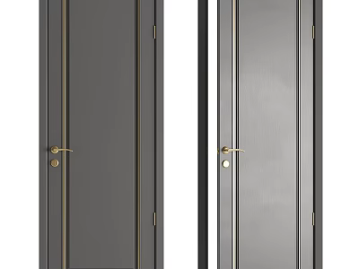 Modern Elegant Hinged Door Design With Gray Panel Silver Surface And Golden Handle 3d model