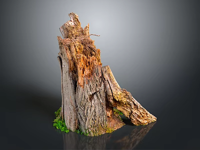 Small Green Plants Growing At Tree Stump Base With Rough Texture And Brown Orange Colors 3d model