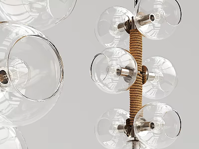 Modern Transparent Glass Spherical Chandelier With Brown Woven Rope And Metal Frame 3d model