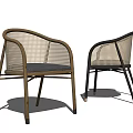 Stylish Modern Leisure Chairs With Rattan Backrest Gray Cushion And Wood Black Frames