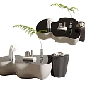 Modern Minimalist Coffee Tables With Irregular Black And White Design And Decorative Plants