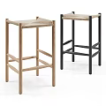 Light Wooden And Black Metal Frame Bar Stools Featuring Woven Seats
