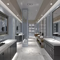 Elegant Modern Bathroom Interior With Marble Countertops And Mirrored Cabinets