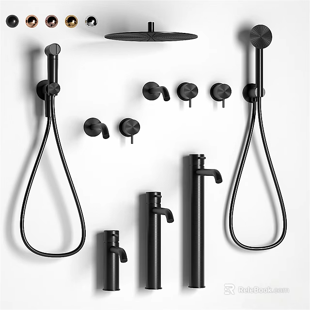 Modern Black Shower System With Handheld Fixed Components And Bathroom Fixtures 3d model 