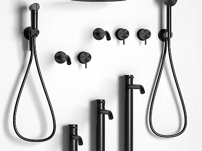 Modern Black Shower System With Handheld Fixed Components And Bathroom Fixtures 3d model