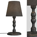 Traditional Carved Wooden Table Lamp With Dark Fabric Shade And Textured Base Design