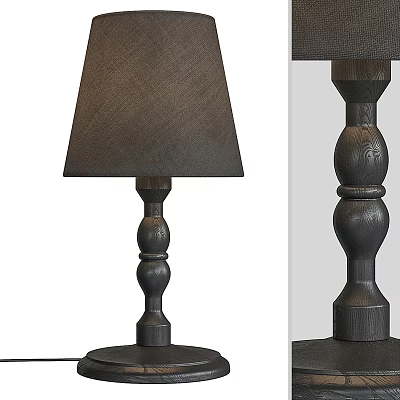 Traditional Carved Wooden Table Lamp With Dark Fabric Shade And Textured Base Design 3d model